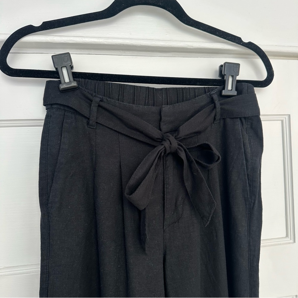 Old Navy High Waisted cropped wide leg linen pants w tie belt waistband size XS